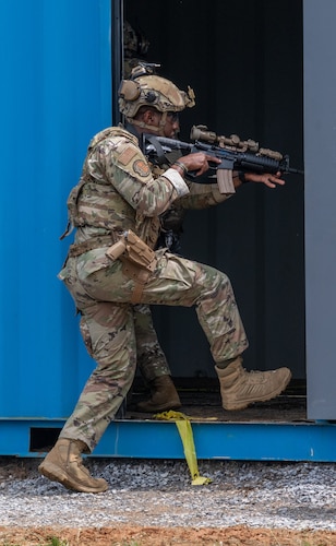 a person enters a structure