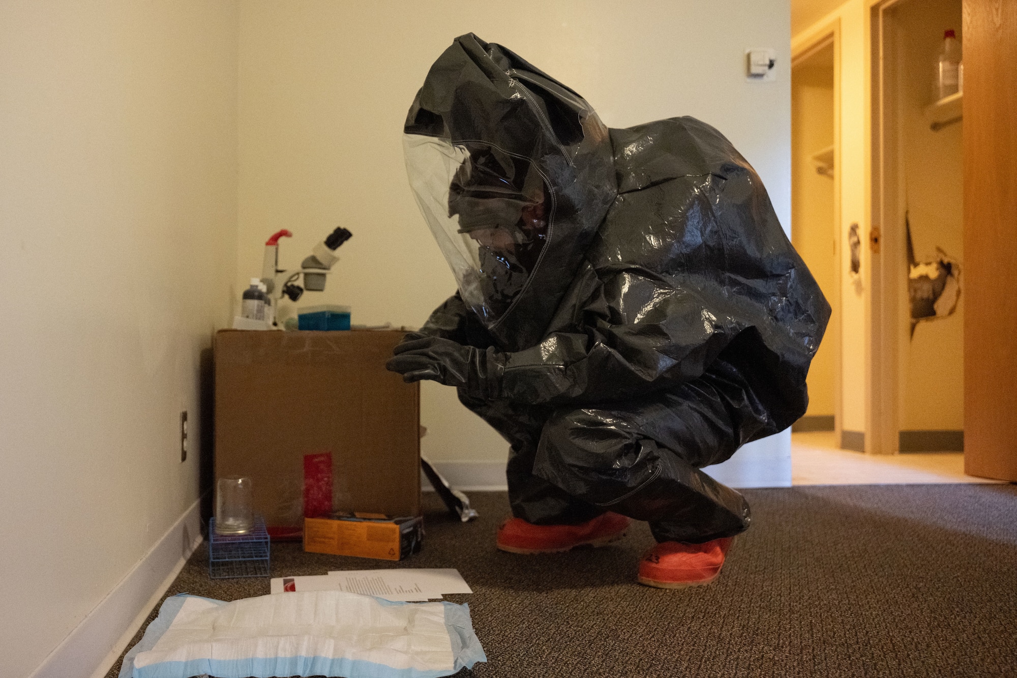 The 33rd Weapons of Mass Destruction Civil Support Team Survey Section document the contaminated area of a full-scale chemical, biological, radiological, nuclear and explosive exercise at Joint Base Andrews, Md., May 21, 2025.