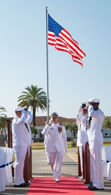 Naval Station Rota leadership salutes and conducts honors for Change of Command.