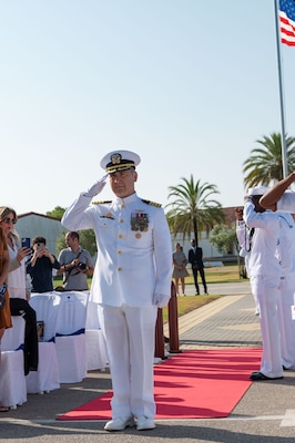 Naval Station Rota leadership salutes and conducts honors for Change of Command.