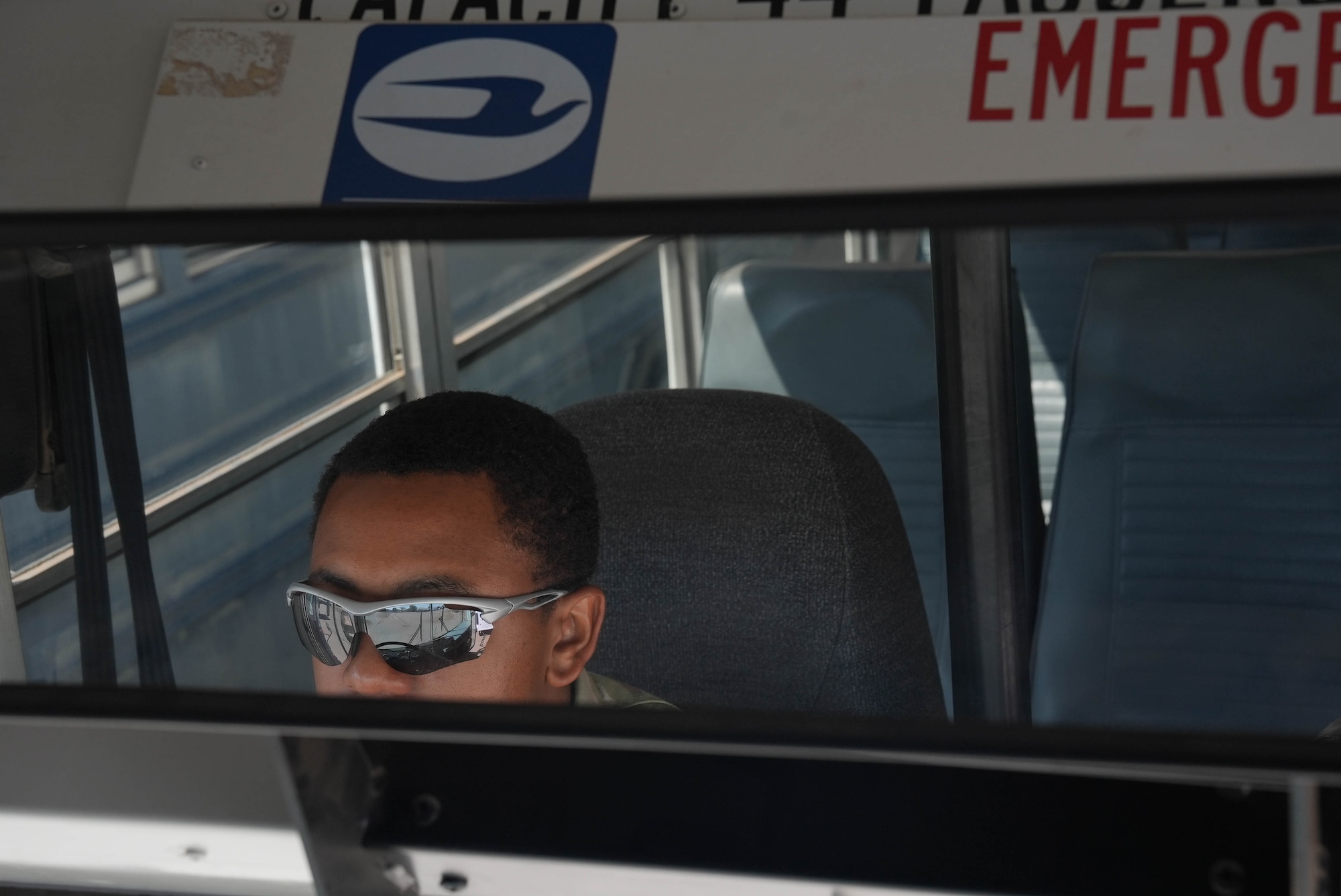 A ground transportation Specialist assigned to the 27th Special Operations Wing operates a bus at Cannon Air Force Base, New Mexico, June 4, 2025. The 27th SOW’s ground transportation element is expanding its commercial driver’s license program to enable units across the wing to meet transportation requirements within their own work sections, enabling a culture of mission-ready airmen. (U.S. Air Force photo by Staff Sgt. Kevin Williams)