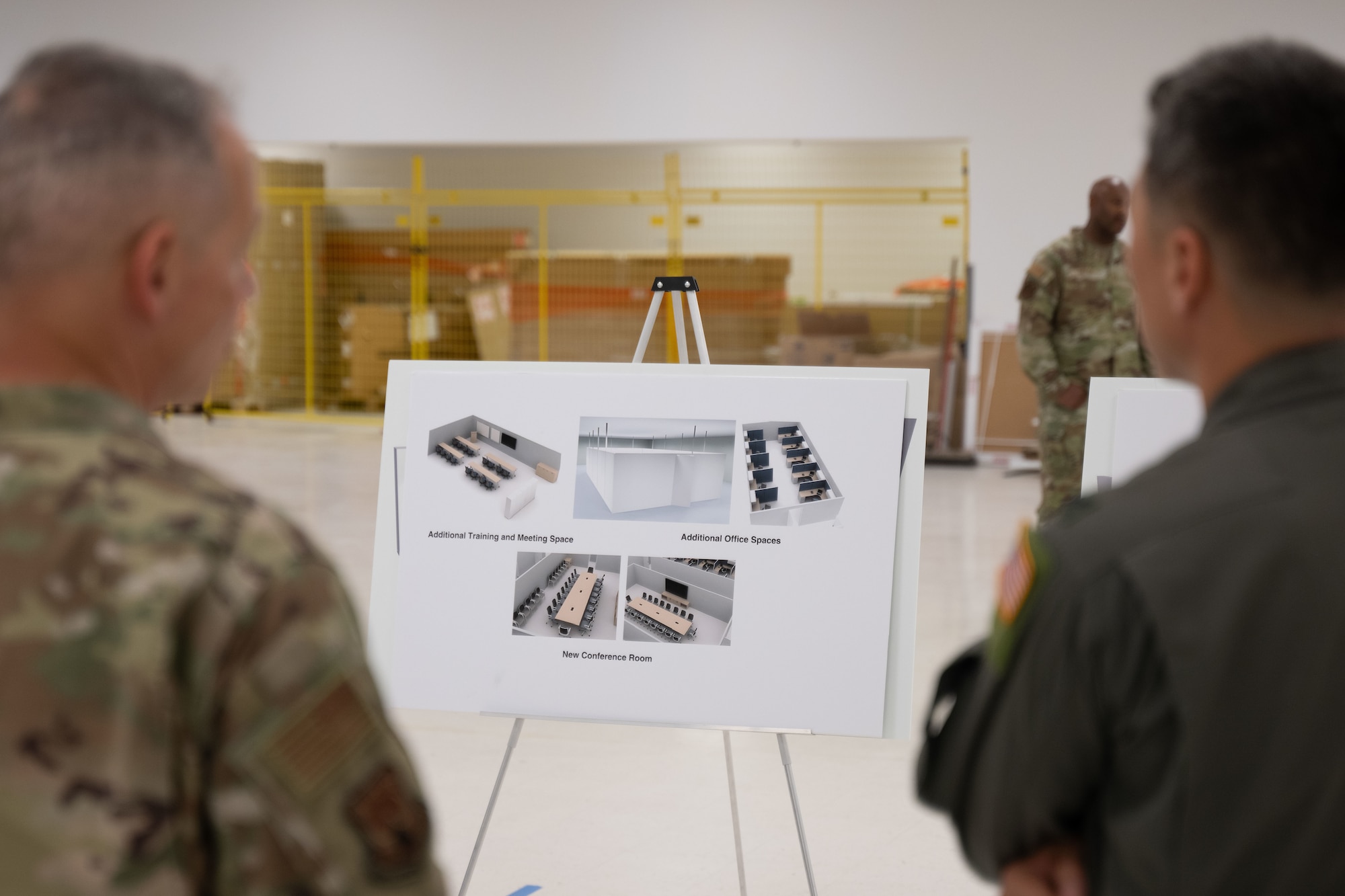A display sits in the Fix IT Walk-Up Help Desk warehouse space during its grand opening at Joint Base Andrews, Md., May 27, 2025. Andrews leadership and distinguished guests attended the event, followed by a tour of the new single point IT office for service members across the National Capital Region. (U.S. Air Force photo by Airman 1st Class Patrick Njuguna)