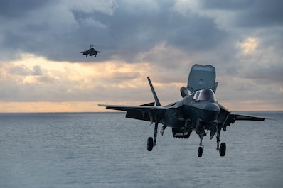 SOLOMON SEA (June 8, 2025) — U.S. Marine Corps F-35B Lightning II aircraft assigned to Marine Fighter Attack Squadron (VMFA) 242, 31st Marine Expeditionary Unit, prepares to take off during touch-and-go flight operation drills aboard the amphibious...