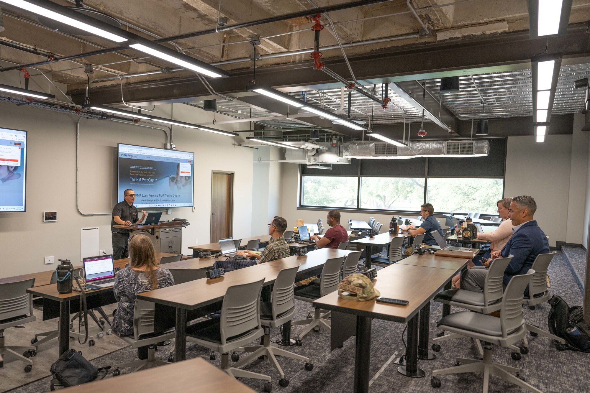 U.S. Air Force senior non-commissioned officers from Dyess Air Force Base attend a project management course at Hardin-Simmons University, Abilene, Texas, June 2, 2025. Thanks to the partnership between the 7th Healthcare Operations Squadron and Dr. Janelle O’Connell, 7th HCOS honorary commander and former Dean of the College of Health Professions at HSU, senior enlisted leaders from Dyess were able to attend the course on the HSU campus. (U.S. Air Force photo by Airman Caleb Schellenberg)