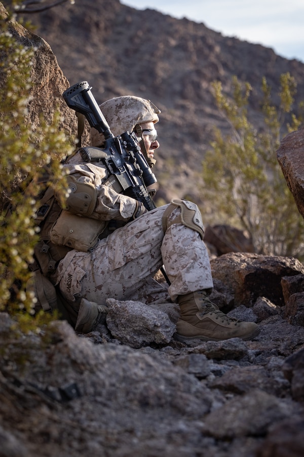 U.S. Marine Corps Lance Cpl. Christopher Carson, an infantryman with 1st Battalion, 23rd Marine

Regiment, 4th Marine Division, takes cover during Range 400 as part of Integrated Training Exercise 3-25

(ITX 3-25) on Marine Corps Air Ground Combat Center, Twentynine Palms, California, June 11, 2025. ITX

is a critical Marine Air-Ground Task Force exercise for the Marine Forces Reserve’s training cycle,

confirming unit readiness through live-fire and combined arms integration. (U.S. Marine Corps photo by

Staff Sgt. Scott Jenkins)