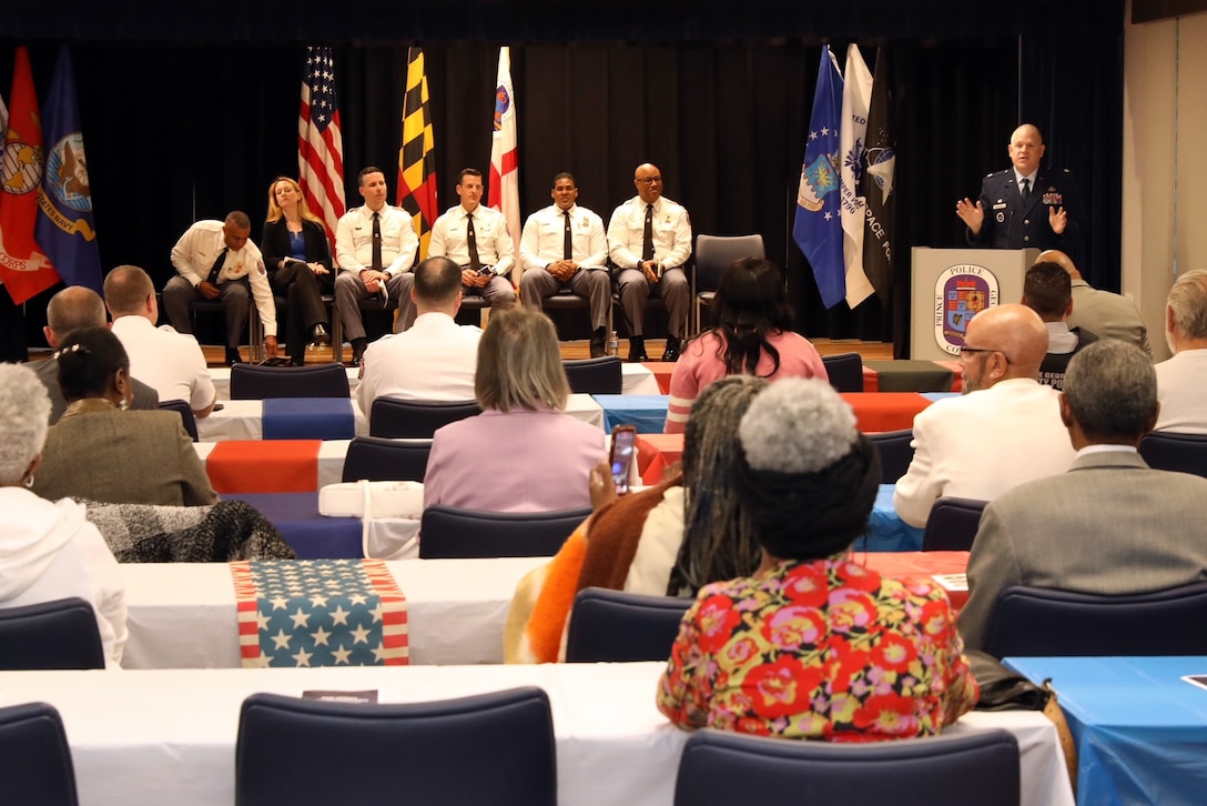 U.S. Air Force Lt. Col. Tim Marriner, 316th Security Forces Squadron commander, speaks at the Prince George’s County Police Department’s Military Service Appreciation Luncheon, May 22, 2025.