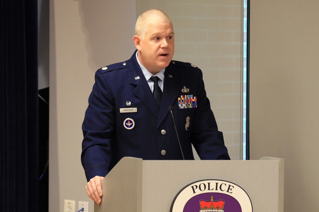U.S. Air Force Lt. Col. Tim Marriner, 316th Security Forces Squadron commander, speaks at the Prince George’s County Police Department’s Military Service Appreciation Luncheon, May 22, 2025.