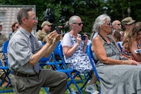Retired U.S. Air Force Lt. Col. David P. Boyarski and Jane Boyarski record their son, Lt. Col. Daniel P. Boyarski, 794th Communications Squadron outgoing commander, during the 794th CS change of command ceremony at Joint Base Anacostia-Bolling, Washington, D.C., June 10, 2025. During Boyarski’s command, the 794th CS led the way for multiple upgrades and renovations to JBAB’s communications infrastructure to ensure the continuation and modernization of critical IT support. (U.S. Air Force photo by Hayden Hallman)