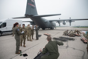 The objective of this training event was to stress test the aeromedical evacuation crews with the use of a 910th Airlift Wing C-130H Hercules to receive an excess of wounded personnel in a short period of time in a deployed forward operating location.