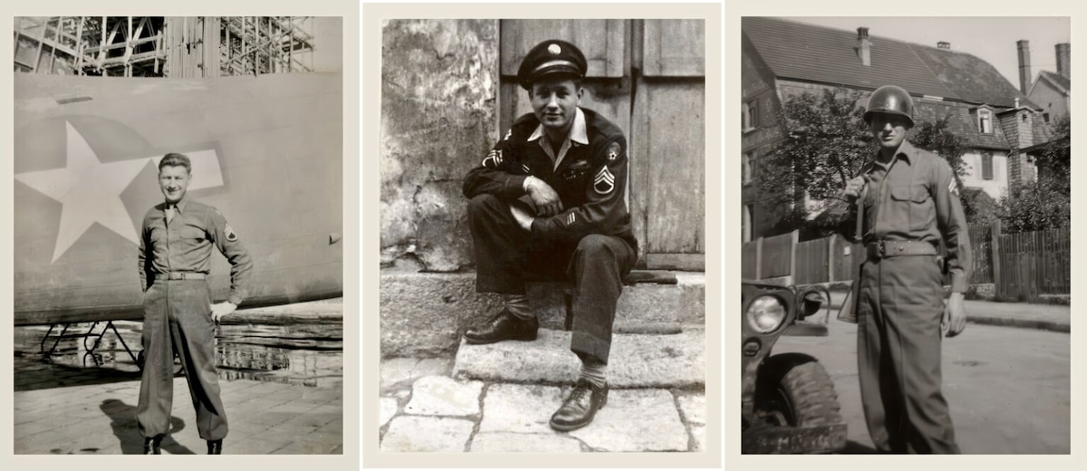 A man, wearing a military uniform, poses in three photographs.