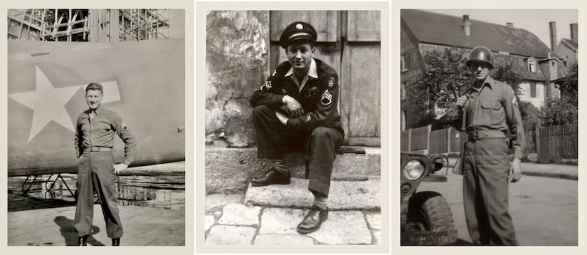 A man, wearing a military uniform, poses in three photographs.