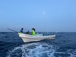 A 33-foot Special Purpose Craft Law Enforcement boat crew from Coast Guard Station South Padre Island surveys a Mexican lancha offshore the southern Texas coast, June 13, 2025. Coast Guard crews detained 12 Mexican fishermen and seized 1,500 pounds of red snapper. (U.S. Coast Guard photo, courtesy Station South Padre Island)