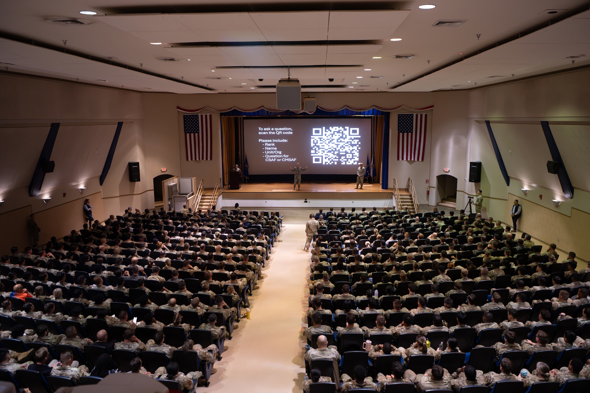 Chief Master Sergeant of the Air Force David Flosi delivers remarks during an all-call at MacDill Air Force Base, Florida, June 12, 2025. During their remarks, Air Force Chief of Staff Gen. David Allvin and Chief Master Sgt. Flosi discussed the future of Air Force operations, plans to build a more lethal force, and their dedication to Airmen development. (U.S. Air Force photo by Airman 1st Class Helen Ly)