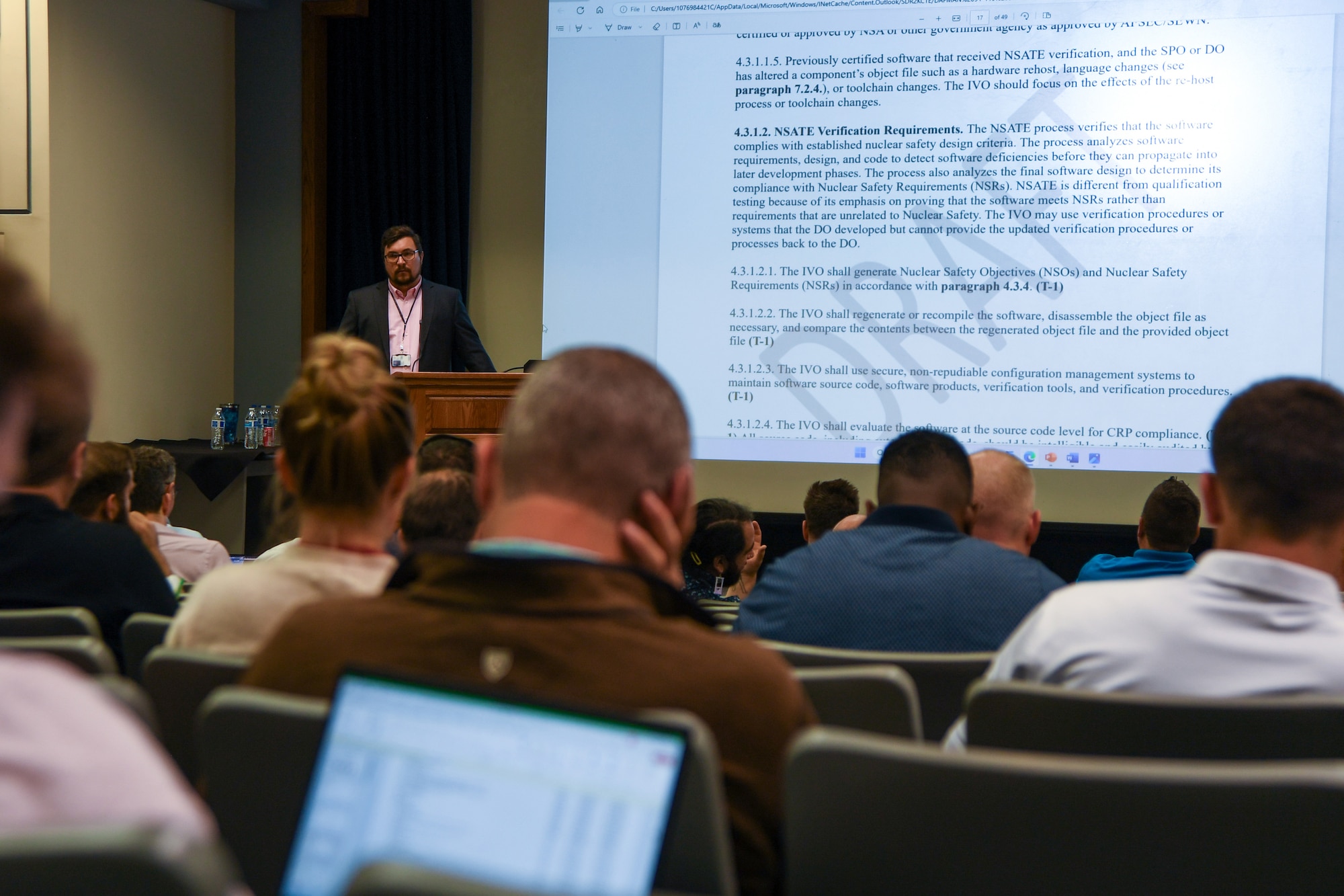 Loren “Tucker” Teigland, takes questions during the re-write of the Department of the Air Force Manual 91-119