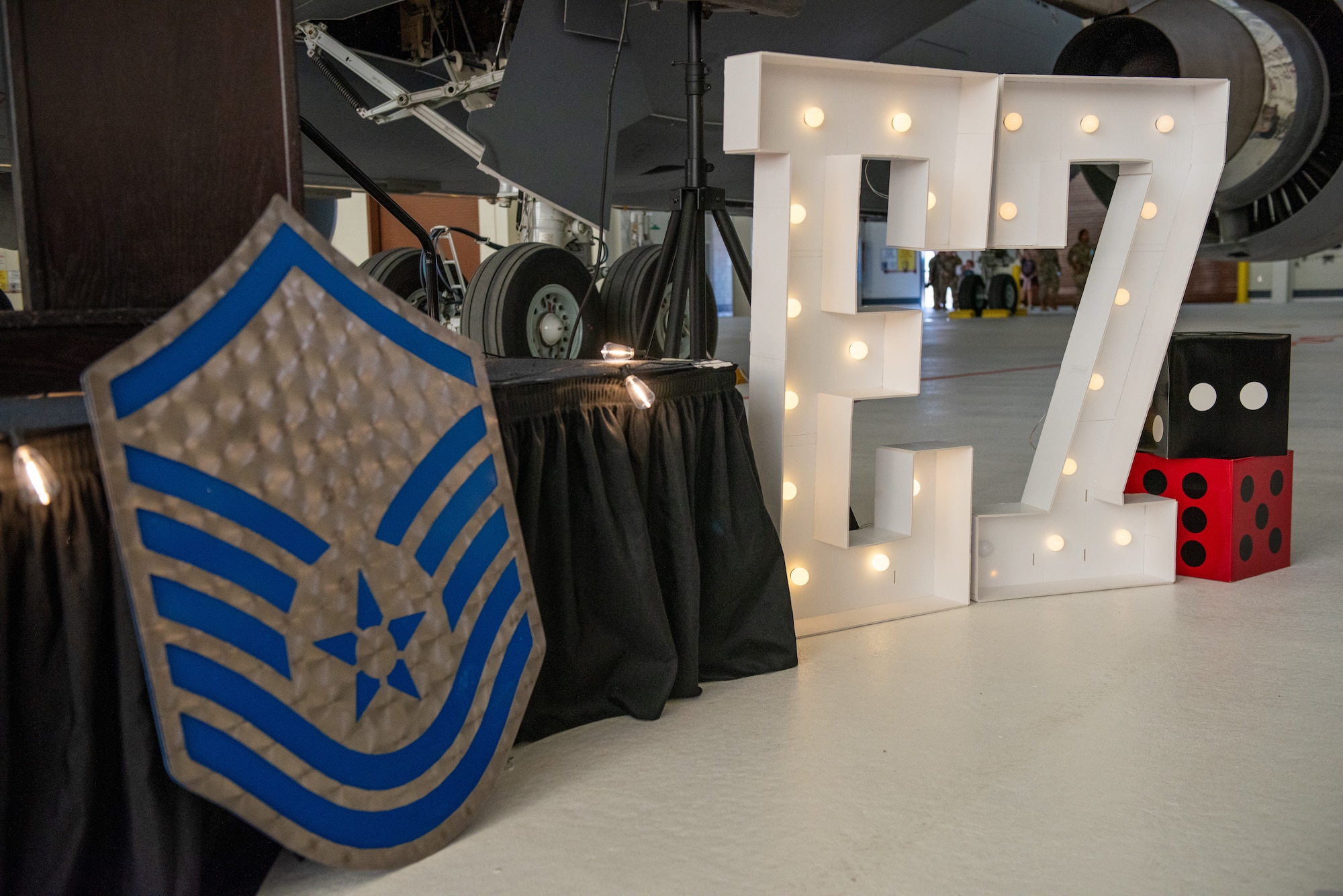 E-7 rank displays in front of stage