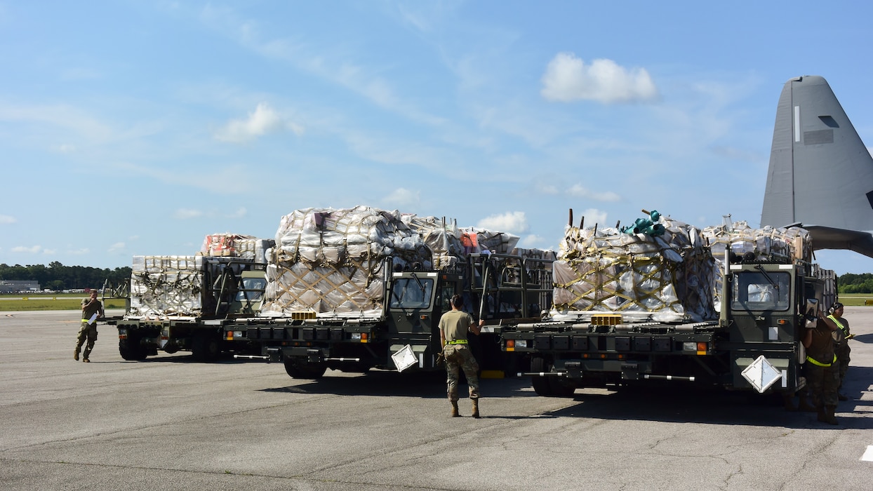 Cargo sits on the flight waiting to be loaded on to an aircraft