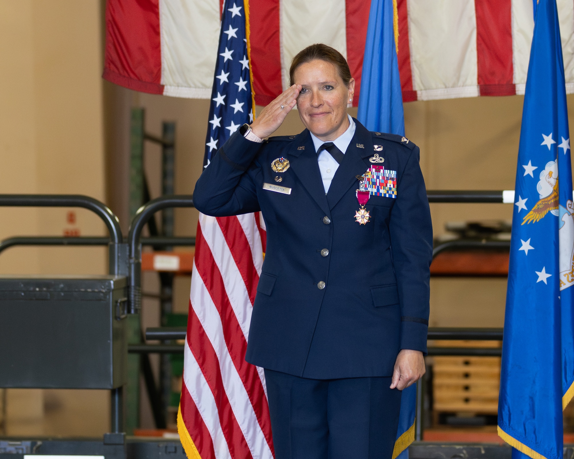 Woman saluting.