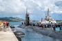 Sailors assigned to the Los Angeles-class fast-attack submarine USS Annapolis (SSN 760) conduct mooring operations at Polaris Point, Naval Base Guam, June 11, 2025.