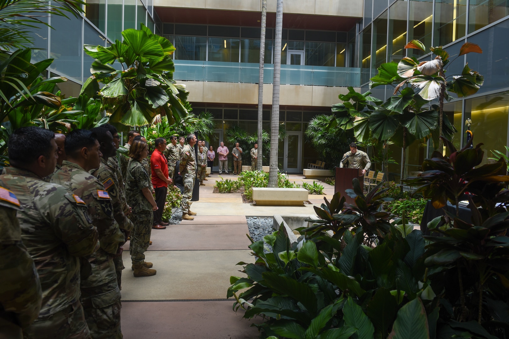 Soldiers assigned to the Defense POW/MIA Accounting Agency, participate in the 250th Army Birthday cake cutting ceremony held on Joint Base Pearl Harbor-Hickam, Hawaii, June 13, 2025. The ceremony was held to commemorate the Army's birthday honoring 250 years of rich history and defense of the nation. (U.S. Army Photo by Sgt. Anthony Todd)