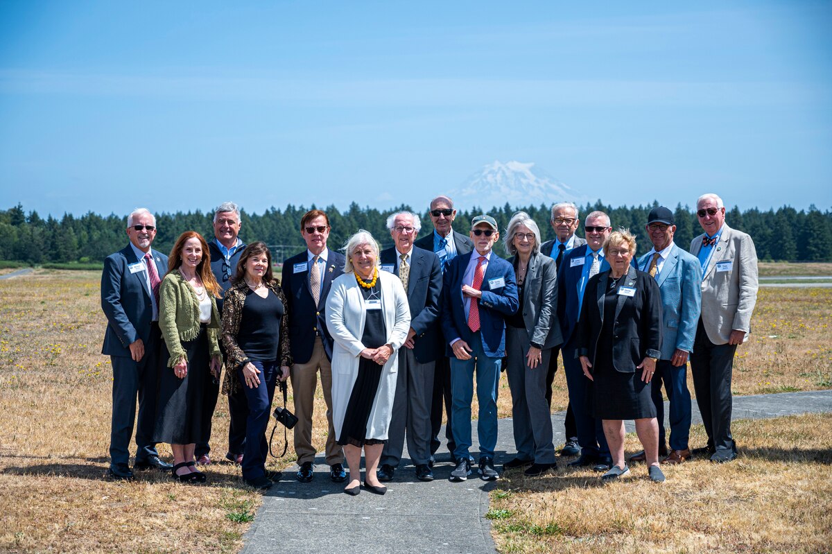 Members of the Defense Orientation Conference Association stand together on Heritage Hill at Joint Base Lewis-McChord, Washington, June 11, 2025.