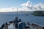 Apra Harbor, GUAM (June 14, 2025) - U.S. 7th Fleet flagship USS Blue Ridge (LCC 19) arrives in Naval Base Guam, June 14, 2025. The Blue Ridge and embarked U.S. 7th Fleet staff conduct regular Indo-Pacific patrols to deter aggression, strengthen alliances and partnerships, and advance future warfighting capabilities. (U.S. Navy photo by Mass Communication Specialist Seaman Andres Fonts)