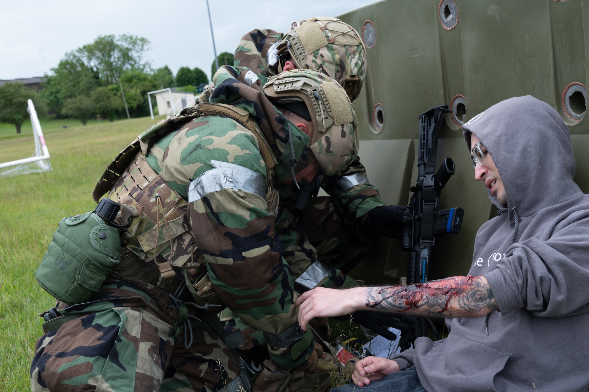 Pathfinders provide care to a simulated casualty during Tactical Combat Casualty Care