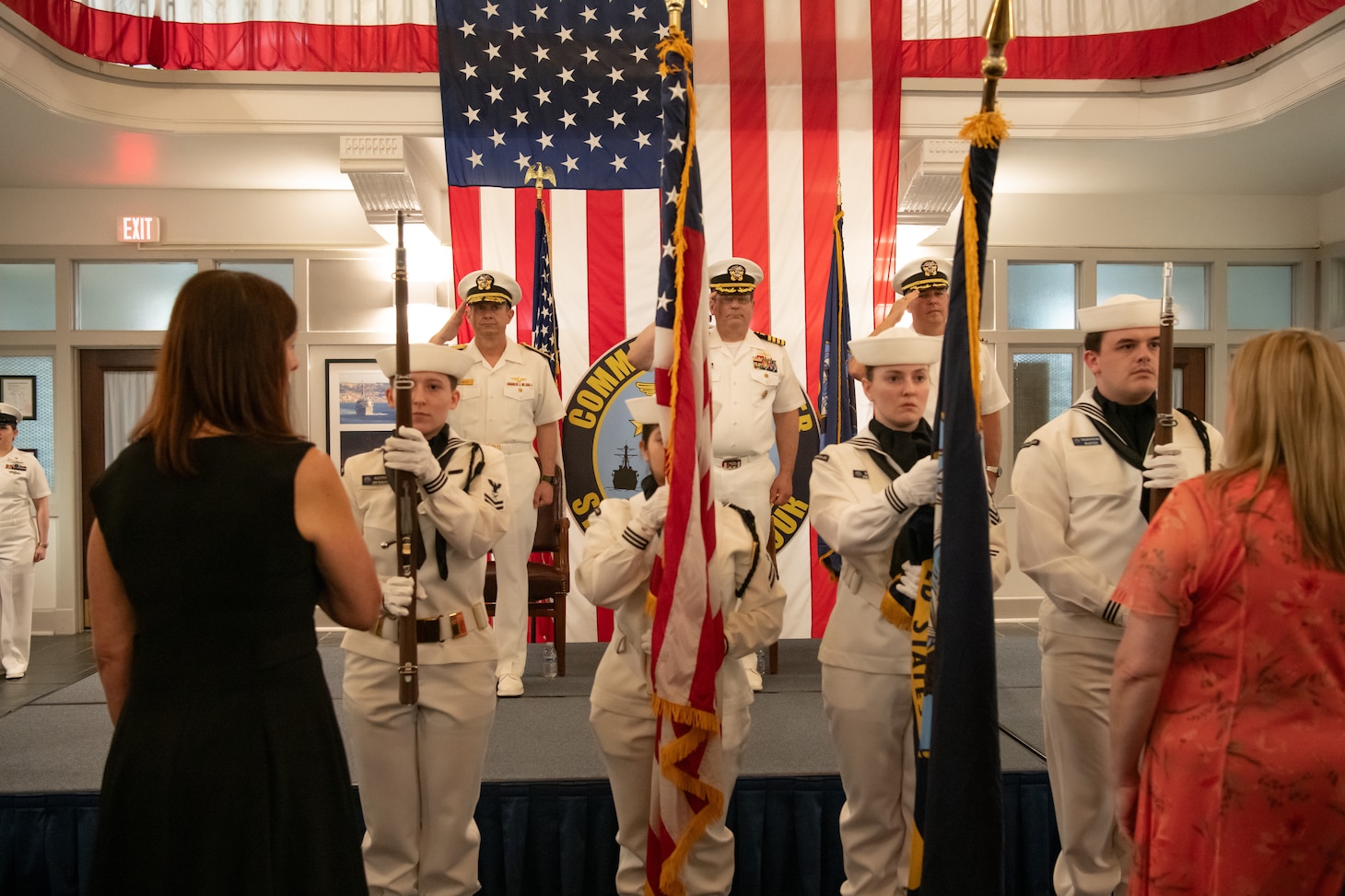 The color guard parades the colors during Tactical Training Group Atlantic's change of command ceremony, June 13, 2025.