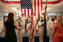 The color guard parades the colors during Tactical Training Group Atlantic's change of command ceremony, June 13, 2025.