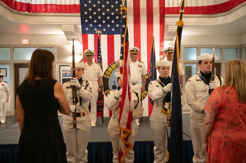 The color guard parades the colors during Tactical Training Group Atlantic's change of command ceremony, June 13, 2025.