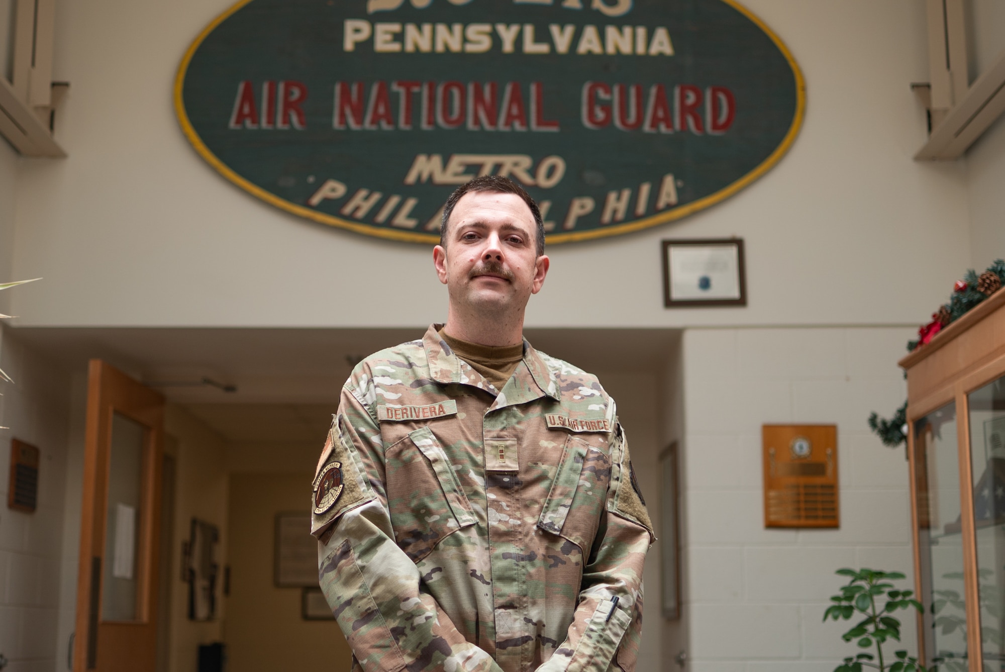 U.S. Air Force Chief Warrant Officer 2 Jonathan DeRivera, a 17YW Warfighter Communications & IT Systems Operations warrant officer, stands for a portrait at Biddle Air National Guard Base, Pennsylvania, May 29, 2025.