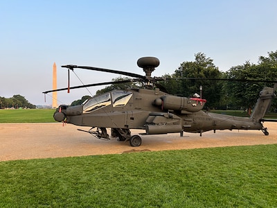 Crew members from the 1-130th Attack Battalion, North Carolina Army National Guard, support a static display during the U.S. Army's 250th birthday celebration on the National Mall in Washington, D.C., Saturday, June 14, 2025.