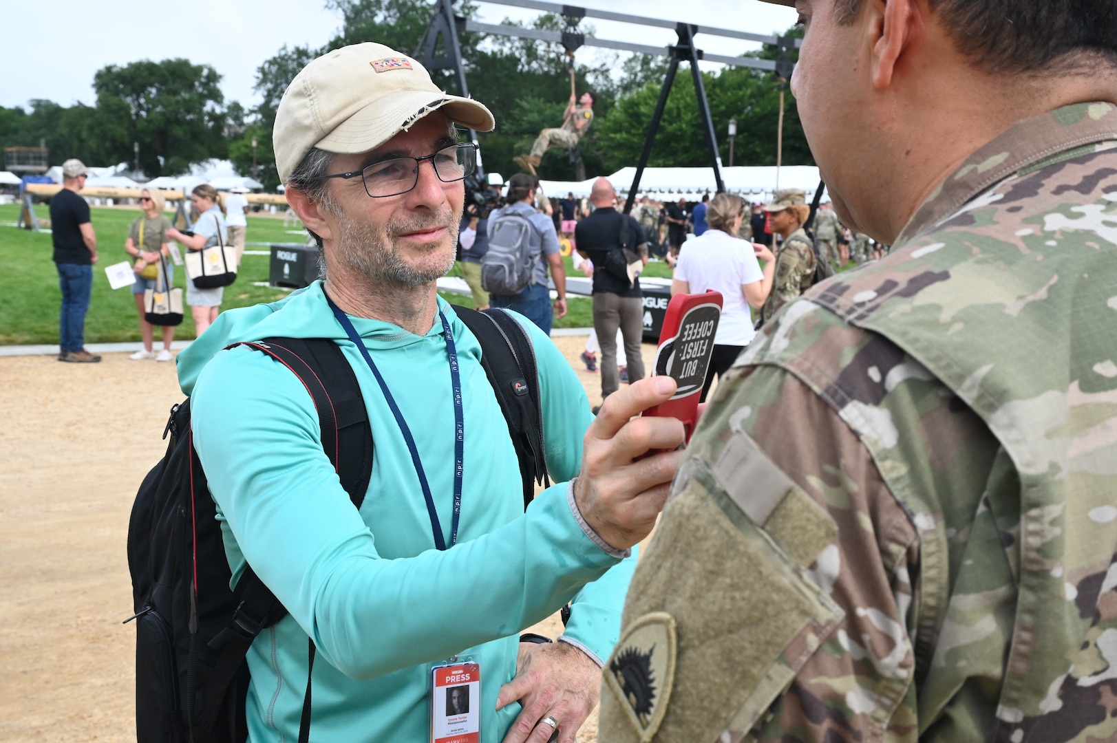 Maj. Gen. John C. Andonie, Commanding General (Interim) for the D.C. National Guard, participates in a media interview during the 250th Army Birthday Festival and Parade in Washington, DC, on June 14, 2025.