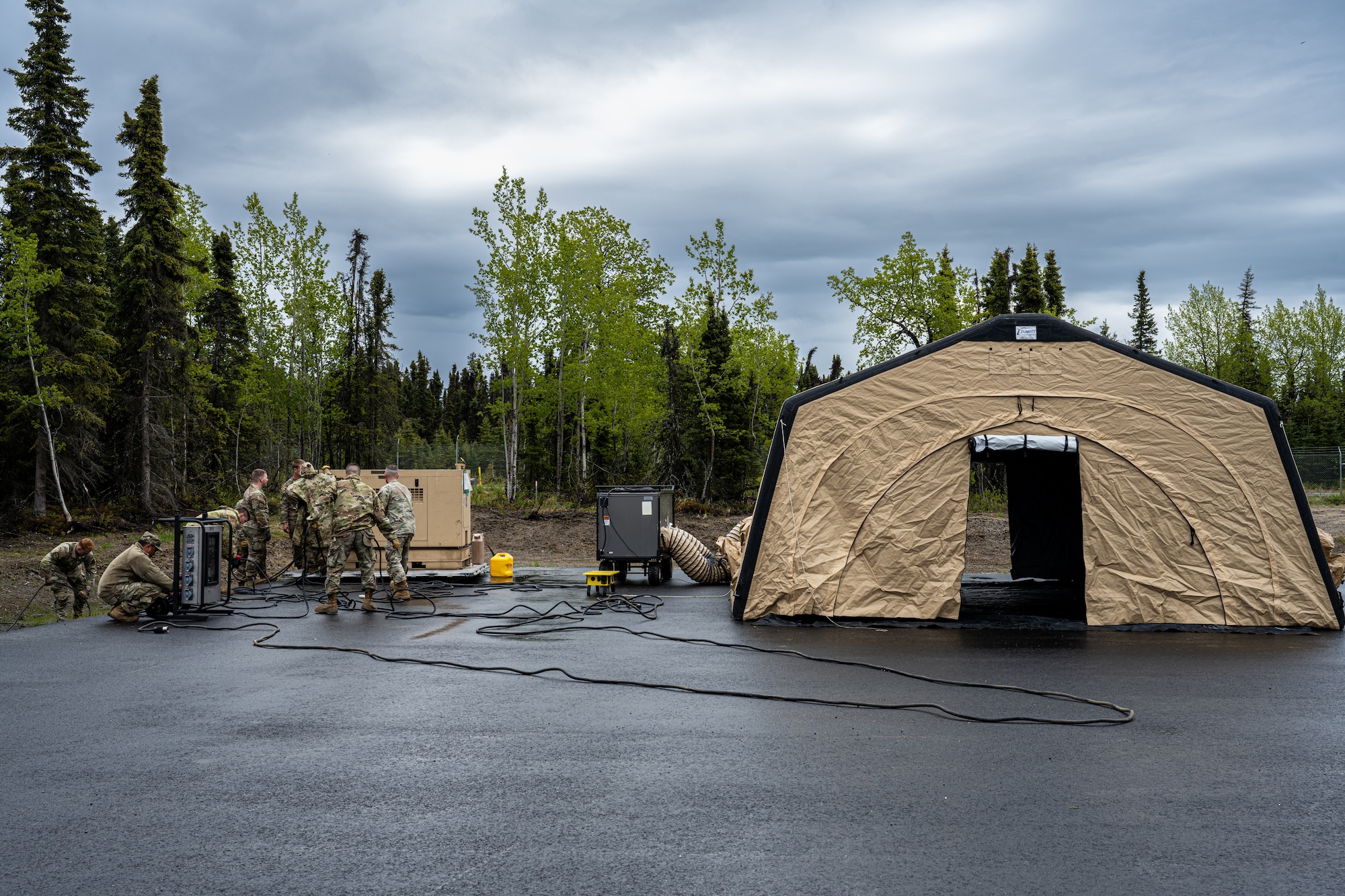 Airmen assigned to the 673d Air Base Wing and 3rd Wing came together to form the 3rd AEW during the exercise, testing and training their ability to receive and launch F-22 Raptor aircraft in austere locations and execute Agile Combat Employment techniques in preparation for Exercise Resolute Force Pacific.