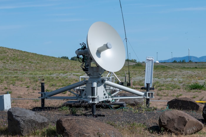 A Global Aircrew Strategic Network Terminal system is located near the crisis action team building at Fairchild Air Force Base, Washington, June 2, 2025. The global ASNT was designed to alert aircrew to detect missile launches, enhancing nuclear deterrence capabilities. (U.S. Air Force photo by Airman 1st Class Samantha Thorn)