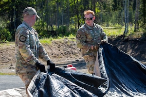 Airmen assigned to the 673d Air Base Wing and 3rd Wing came together to form the 3rd Air Expeditionary Wing during the exercise, testing and training their ability to receive and launch F-22 Raptor aircraft in austere locations and execute Agile Combat Employment techniques in preparations for Exercise Resolute Force Pacific.