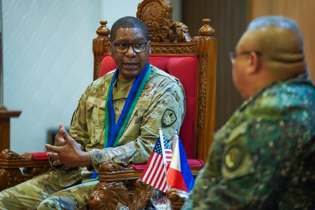 Air Force Gen. Randall Reed, commander of U.S. Transportation Command, meets with Lt. Gen. Jimmy Larida, deputy chief of staff of the Armed Forces of the Philippines, Manila, Philippines, June 5, 2025.