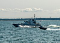 Royal Navy Archer Class P2000 patrol vessels HMS Pursuer (P273) conducts counter unmanned surface vessel operations with global autonomous reconnaissance crafts (GARC) attached to Commander, Task Force 66 during Baltic Operations (BALTOPS) 2025, June 12, 2025.