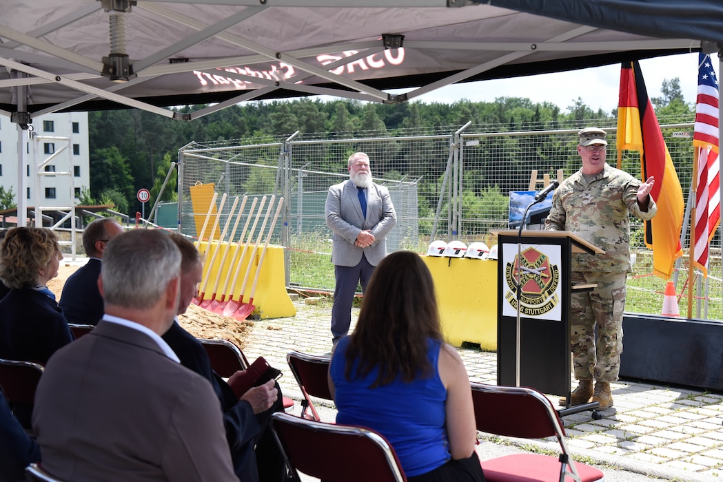 commander speaking from podium