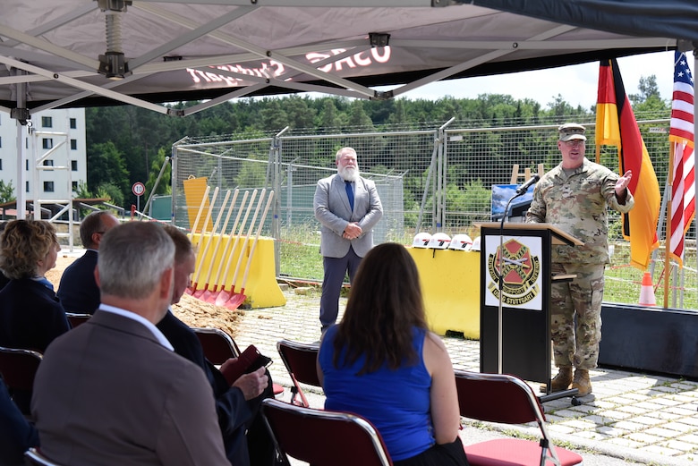 commander speaking from podium