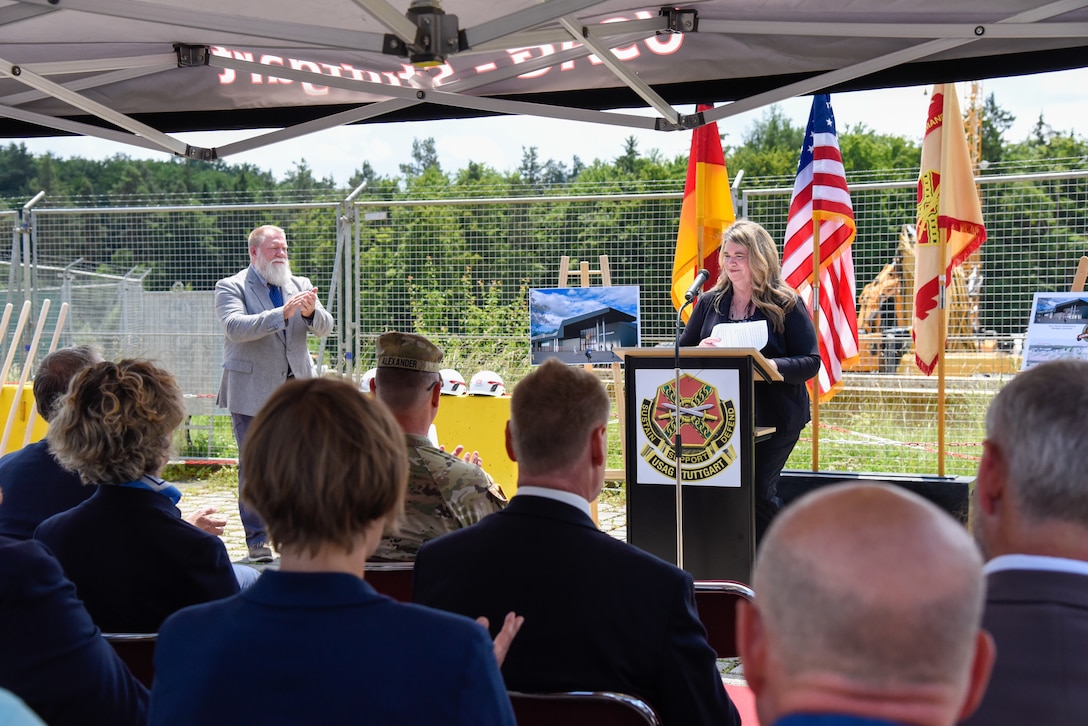 woman speaking from podium