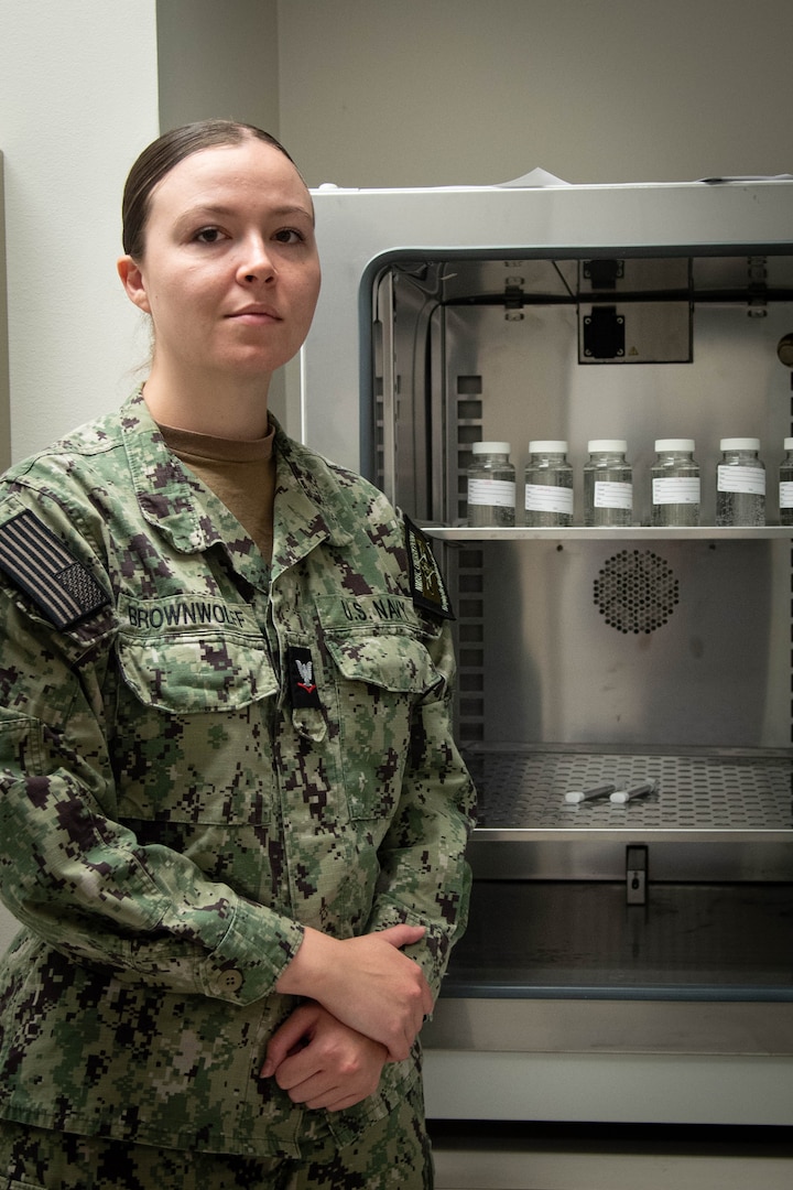 Hospital Corpsman Third Class Nikki Brown Wolff serves in the Preventive Medicine Department aboard Naval Health Clinic Cherry Point.  Brown Wolff, a native of Las Vegas, Nevada, helps protect the base’s staff, residents and service members from disease.