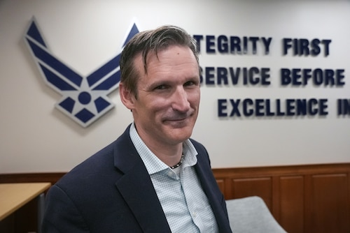 HANSCOM AIR FORCE BASE, Mass. (May 7, 2025) – Dr. Bryan Tipton poses for a photograph May 7, 2025, here. Tipton is chief of architecture and engineering for the Department of the Air Force’s Program Executive Office for Command, Control, Communications and Battle Management. He is responsible for ensuring the technical integrity of the DAF BATTLE NETWORK ― the integrated system-of-systems connecting sensor, effector, and logistics systems providing better situational awareness, faster operational decisions, and decisive direction to the force ― and for overseeing the engineering of all acquisition programs inside C3BM.