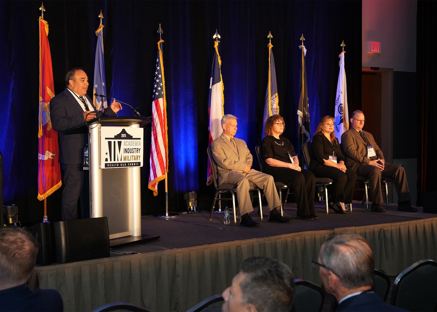 SAN ANTONIO – (June 16, 2025) – Dr. Darrin Frye, chief science director, Naval Medical Research Unit (NAMRU) San Antonio, participated in an Introduction to Working with San Antonio Federal Medical Research Organizations during the annual AIM Health R&D Summit held at the Henry B. Gonzalez Convention Center. Designed to promote cross-sector collaboration in the development of life-saving battlefield technologies, the one-day summit brings together top innovators from academia, industry, and the military to accelerate the research, development, and commercialization of transformative medical technologies. Collaborating and working alongside a wide range of research and development partners keeps Navy Medicine Research & Development (NMR&D) abreast of best practices and advances in medical knowledge. NAMRU San Antonio, part of NMR&D conducts gap-driven combat casualty care, craniofacial, and directed energy research in support of Navy, Marine Corps and joint U.S. warfighter health readiness and lethality while engaged in routine and expeditionary operations. (U.S. Navy photo by Burrell Parmer, NAMRU San Antonio Public Affairs/Released)