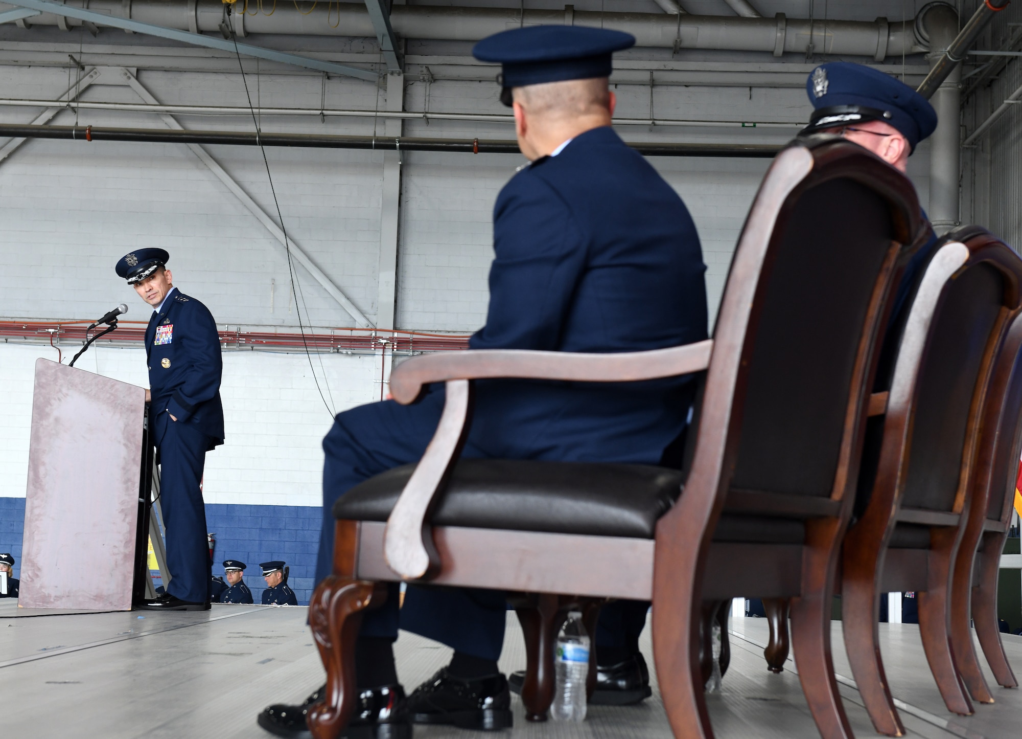 Lt. Gen. Hensley give opening remarks during a ceremony.