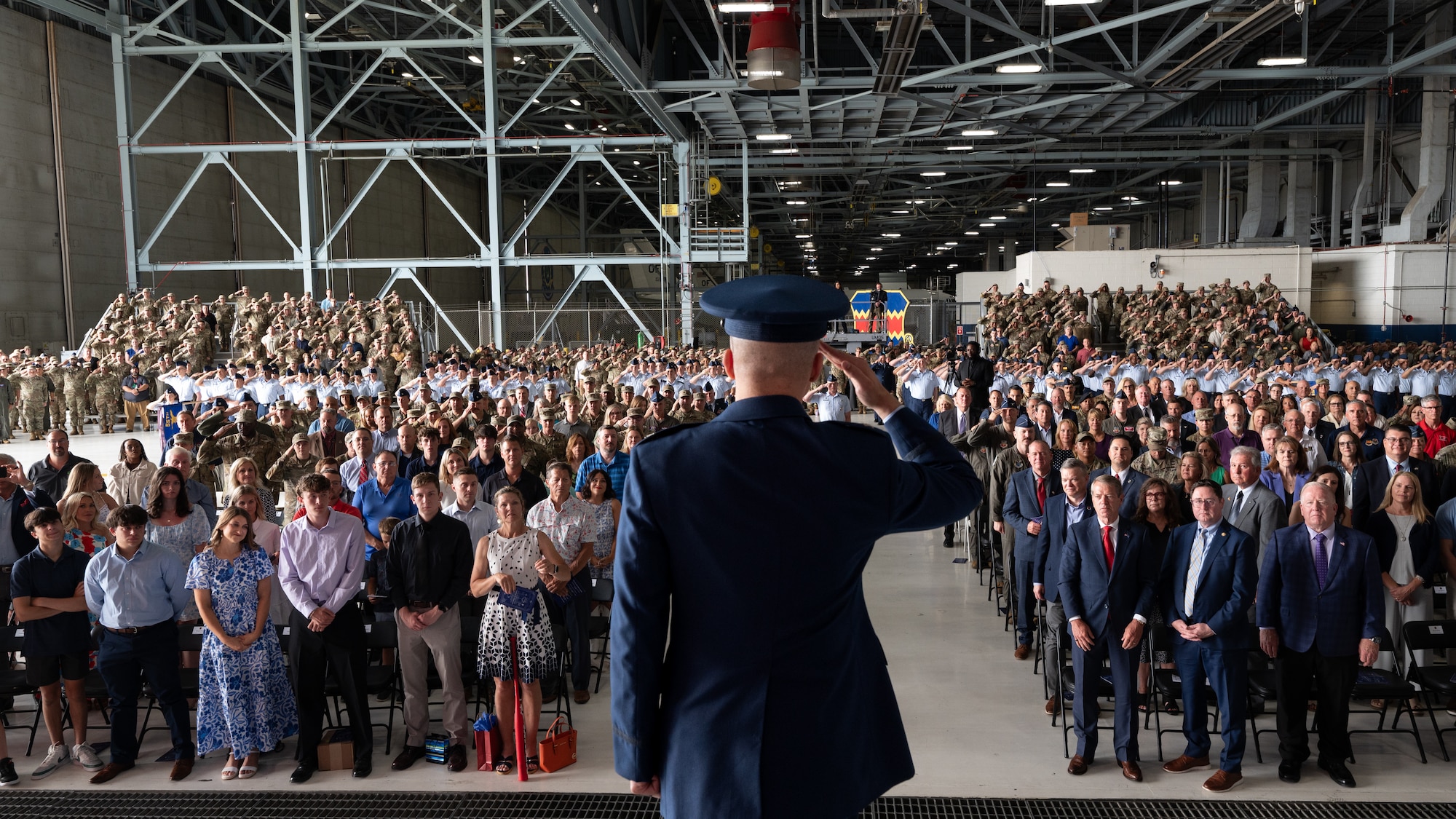 Col. Gray salutes his wing during change of command ceremony