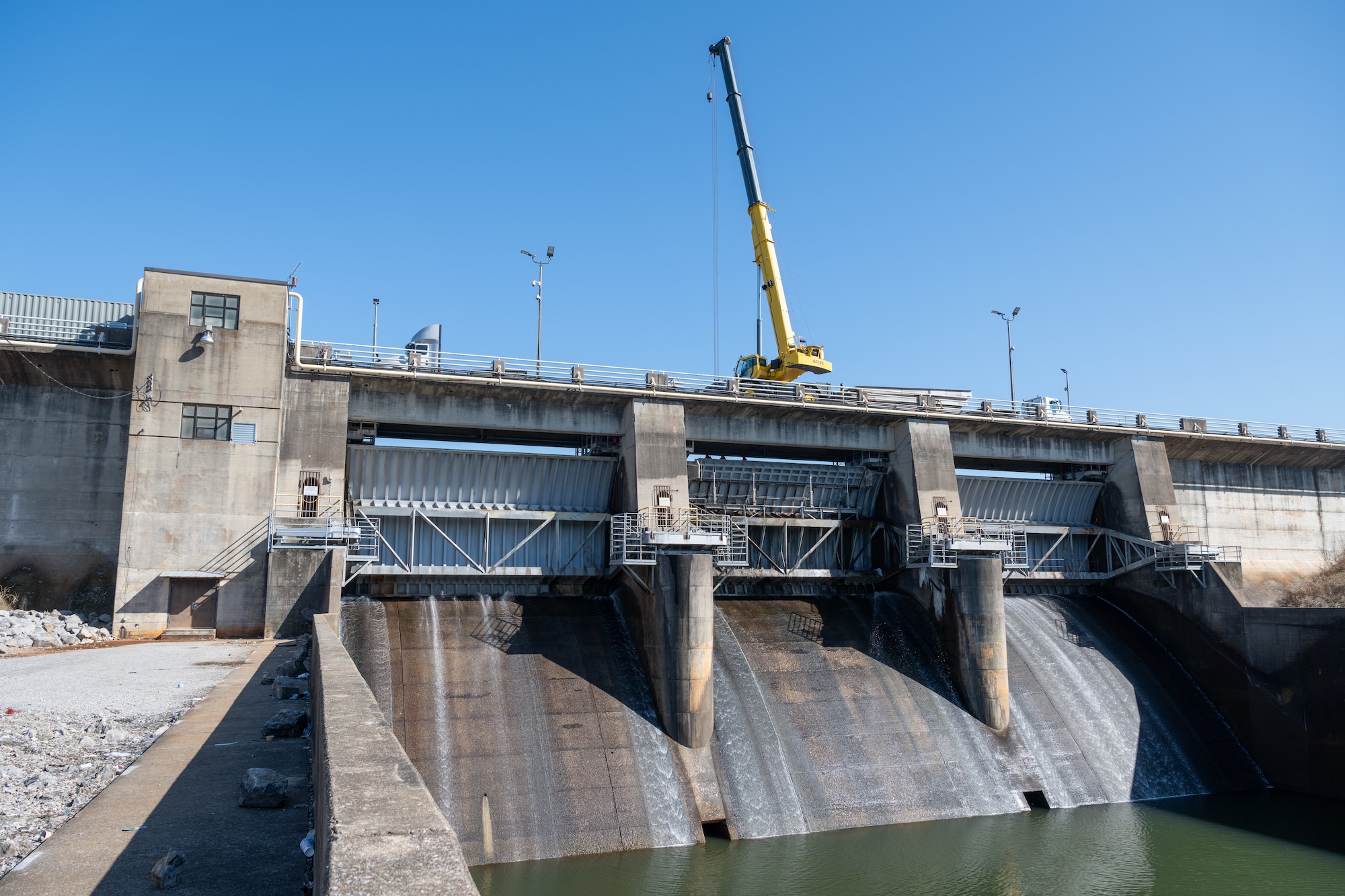 Work on a project that will prevent public access to the Elk River Dam structure at Arnold Air Force Base, Tenn., is set to begin soon. Security fencing will be installed around the downstream dam training walls. The effort is to ensure property security and safety in the area. The river will still be accessible to recreationalists for fishing and other activities. (U.S. Air Force photo by Keith Thornburgh)