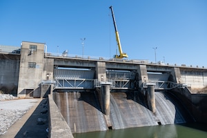 Work on a project that will prevent public access to the Elk River Dam structure at Arnold Air Force Base, Tenn., is set to begin soon. Security fencing will be installed around the downstream dam training walls. The effort is to ensure property security and safety in the area. The river will still be accessible to recreationalists for fishing and other activities. (U.S. Air Force photo by Keith Thornburgh)