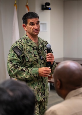 250617-N-IX644-1019 (June 17, 2025) FALLS CHURCH, Va. Rear Adm. Rick Freedman, Deputy Surgeon General of the Navy, gives remarks during a celebration for the 127th birthday of the Navy Medicine Hospital Corps at the Defense Health Headquarters, June 17. The Navy Hospital Corps is comprised of more than 26,000 active duty and reserve Hospital Corpsmen that are practicing or training in 40 technical specialties. Hospital Corpsmen are enlisted medical sailors who serve on the frontlines with our operators - whether embedded in Marine units, serving at MTFs, or aboard submarines and surface ships as Independent Duty Corpsmen. (U.S. Navy photo by Mass Communication Specialist 2nd Class Sasha Ambrose)