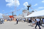 Coast Guard Cutter Valiant (WMEC 621) is moored to the pier at Naval Station Mayport in Jacksonville, Florida, June 17, 2024. The cutter was honored after more than 57 years of service during a heritage recognition ceremony held in front of Coast Guard and cutter leadership, the assembled crew and former crew members, family and friends. (U.S. Coast Guard photo by Petty Officer 2nd Class Brandon Hillard)