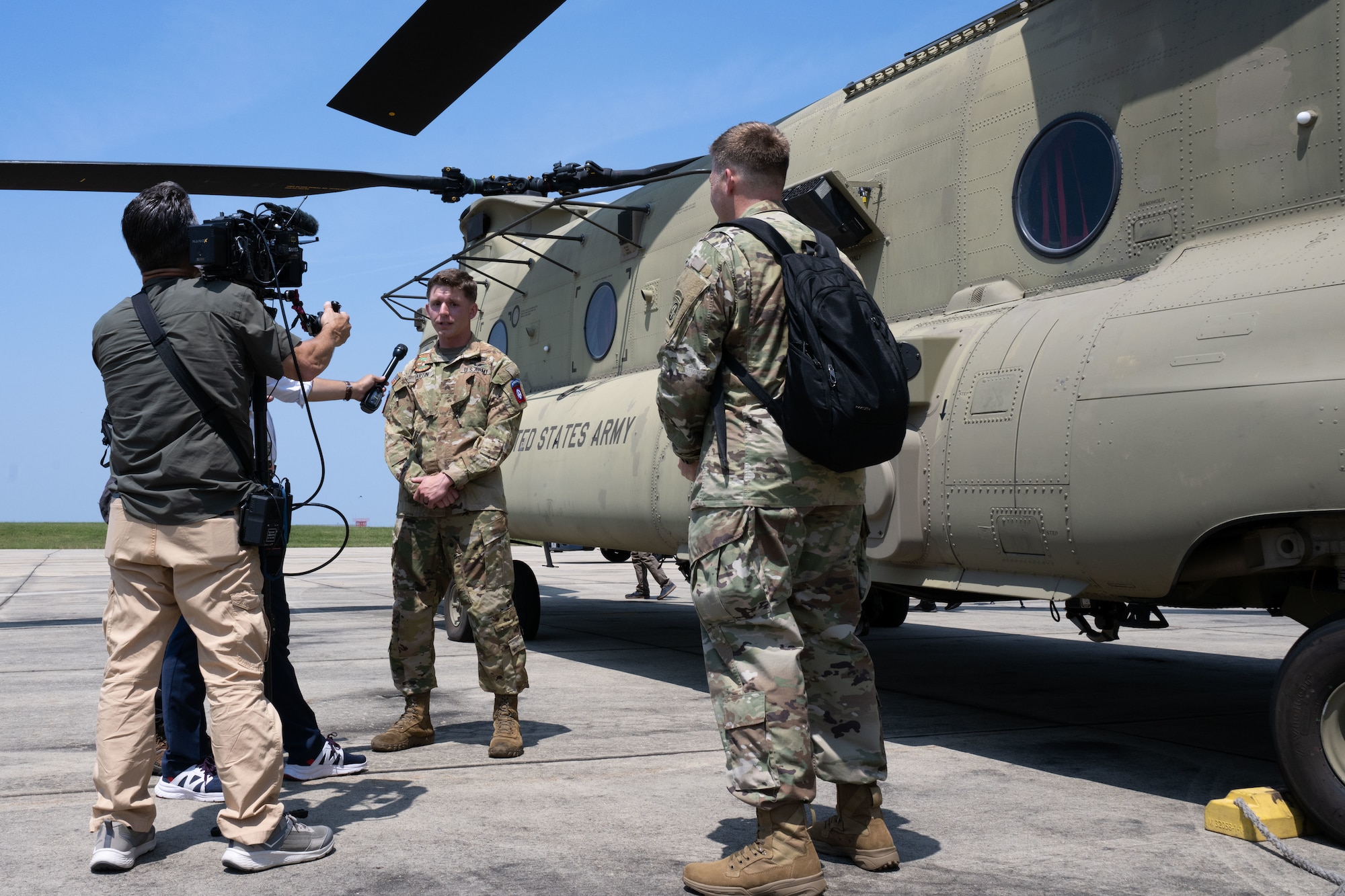 Sgt. Nathan Hartin participates in an interview during a media engagement.
